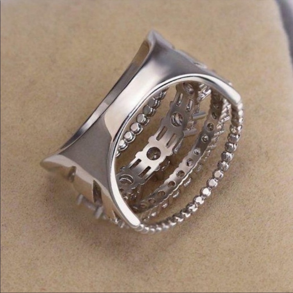 MULTI BAND 925 STERLING SILVER DIAMOND RING - Picture 4 of 5